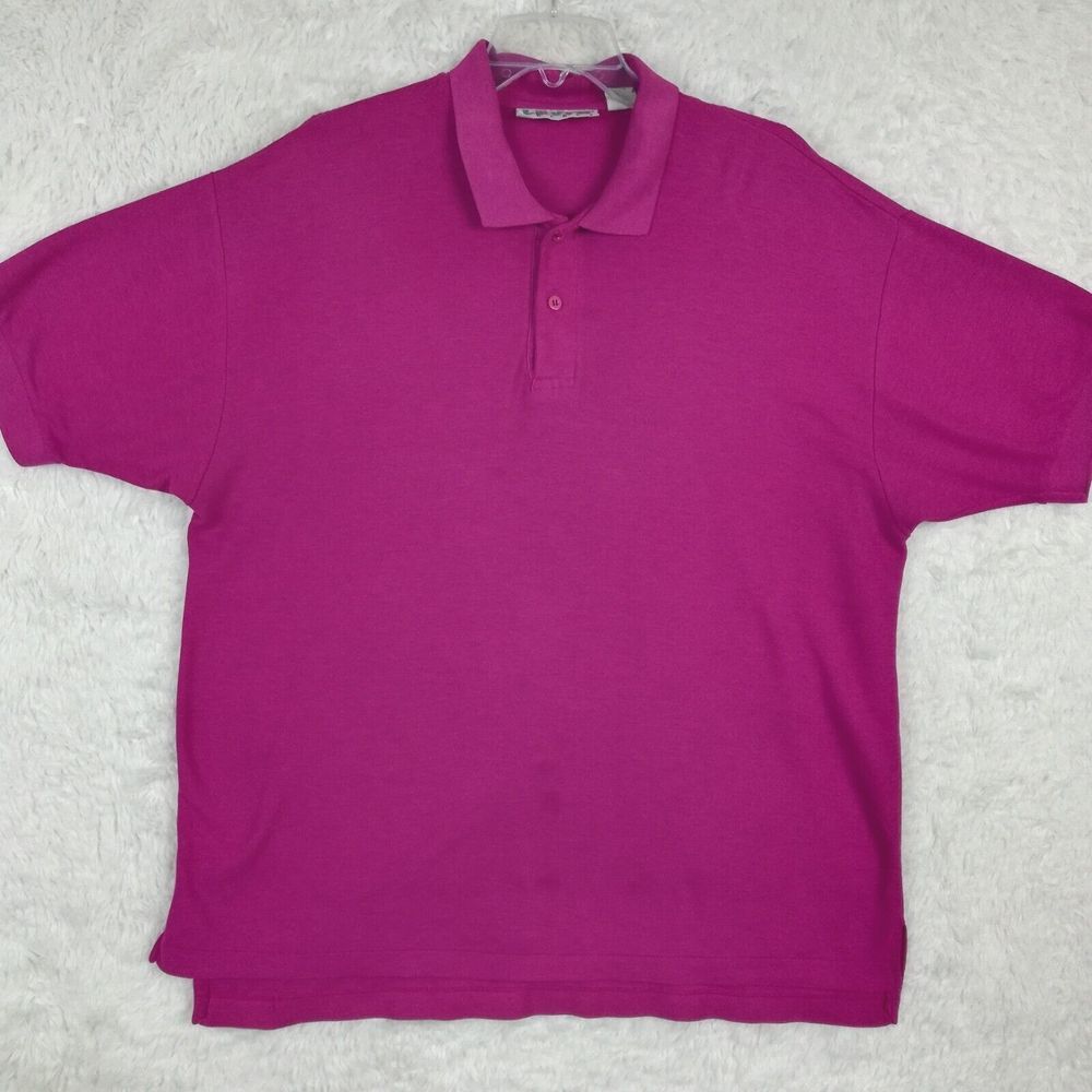 Vtg Levi's Mens Shirt Polo Fuschia Pink Short Sleeve Embroidered 2 Button XL